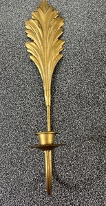 Eine Vintage MCM goldfarbene Metall Feder/Blatt Wandleuchte Boho Kegel 15 Zoll - Bild 1 von 5