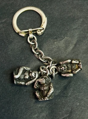 Antigua Austria 900 Plata 3 Monos Magos Estatuilla Colgantes Reloj Llaveros Llavero Foto 1 de 4