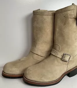 Vintage Chippewa Suede Engineer Harness Boots 8 E USA Made Rough Out Steel Toe - Picture 1 of 20