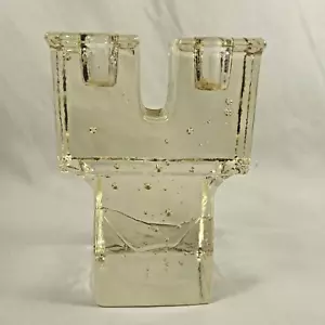 Vintage MCM schwerer Kunstglas Eisblock Blase Doppel Kerzenhalter - Bild 1 von 11