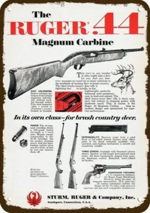 1966 RUGER .44 MAGNUM CARBINE RIFLE GUN Vintg-Look DECORATIVE REPLICA METAL SIGN - Picture 1 of 1