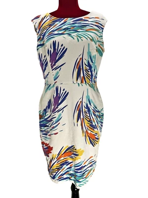 Vestido ELLEN TRACY Off-White con estampado multicolor/sin mangas/talla 10 Foto 1 de 4