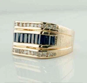 3CT Baguette Cut Lab-Created Sapphire Men's Wedding Ring 14k Yellow Gold Plated - Picture 1 of 12