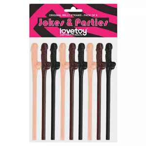 Stag Night Hen Lovetoy Pack Of 9 Willy Straws Black Brown And Pink - Picture 1 of 3