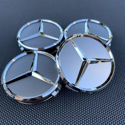 SLIVER MERCEDES BENZ SET OF 4PCS 75 mm Wheel Center Caps Fits Most Models US - Image 1 of 4