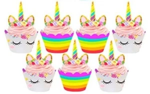Unicorn Cupcake Toppers and Double Sided Wrappers 24 Piece Set Party Decorations - Picture 1 of 5