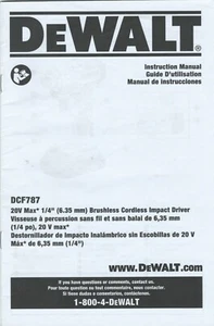 **READ** DeWalt DCF787 20V MAX 1/4" Compact Drill **INSTRUCTION MANUAL ONLY** - Picture 1 of 3