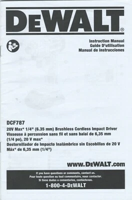 **READ** DeWalt DCF787 20V MAX 1/4" Compact Drill **INSTRUCTION MANUAL ONLY** - Image 1 of 3