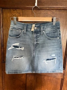 Neu mit Etikett Madewell Damen 23 starrer Denim gerader Minirock leicht gewaschen distressed - Bild 1 von 7