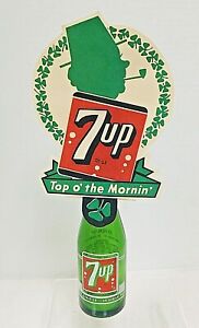 7UP 1950s-1960s St. Patrick's Day Wishes Bottle Rider w/ 7 fl. oz. Bottle