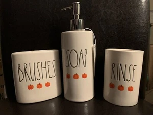 RAE DUNN SOAP RINSE BRUSHES - 3pc Vanity Fall Pumpkin Toothbrush Pump Halloween - Picture 1 of 6