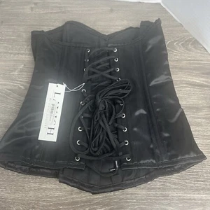 Lavish By Daisy Black Satin Zip Up Back & Lace Up Front Corset M Goth NEW - Picture 1 of 6