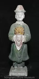 11.6" Old Chinese Tang Sancai pottery Porcelain stand soldier Human Sculpture - Picture 1 of 12