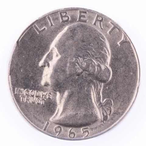1965 Washington Quarter ANACS AU50 Curved Clip weight 5.57 Grams 25C Cover