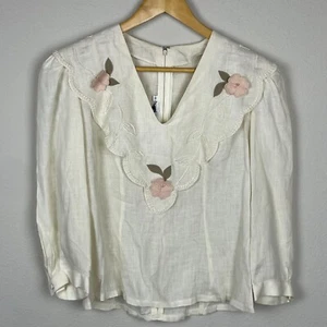 Vintage Liberty Lucrezia Linen Top Size 6 Cream Embroidered Ruffle Cottagecore - Picture 1 of 10