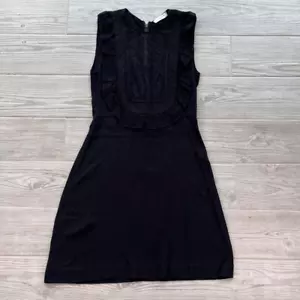 Sandro Paris Damen schwarz Reda ärmellos Spitzeneinsatz Minikleid Größe 3 - Bild 1 von 10