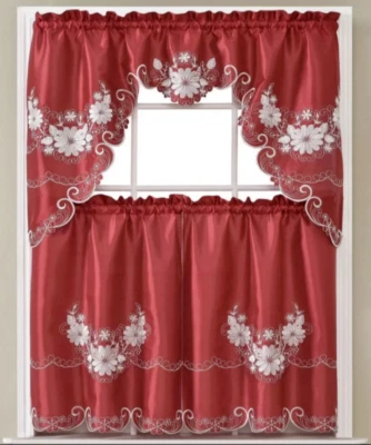 JUEGO DE 3 PIEZAS CORTINA DE COCINA BORDADA/IMPRESA CORTINA SÓLIDA CENEFA NIVEL NUEVOS DISEÑOS Foto 1 de 2