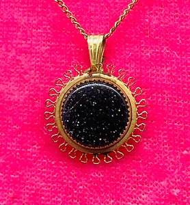 Vintage 12k Gold Filled Black Gold Stone 1960's Sunburst Atomic Necklace Pendant - Picture 1 of 13