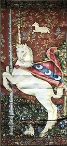 Licorne Heraldique Mille Fleur Medieval Wall Hanging - Unicorn Heraldic 65"x 27" - Picture 1 of 2