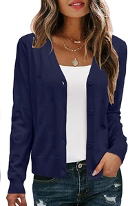 Womens Cropped Cardigan Lightweight 2025 Long Sleeve Bolero Shrug Knit Sweater T - Picture 1 of 25