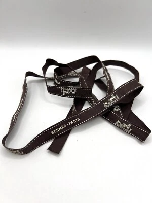 Auténtico logotipo de embalaje de envoltura de regalo cinta marrón Hermes 57 pulgadas de largo Foto 1 de 4