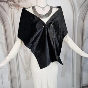 Antique Victorian Beaver Carraige Scarf Shawl Velvet Black Lined Edwardian 1890s - Picture 1 of 20