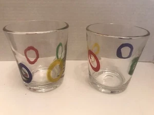 Set 2 bicchieri soffiati a mano cocktail old fashion multicolore cerchio vetro fuso - Foto 1 di 7