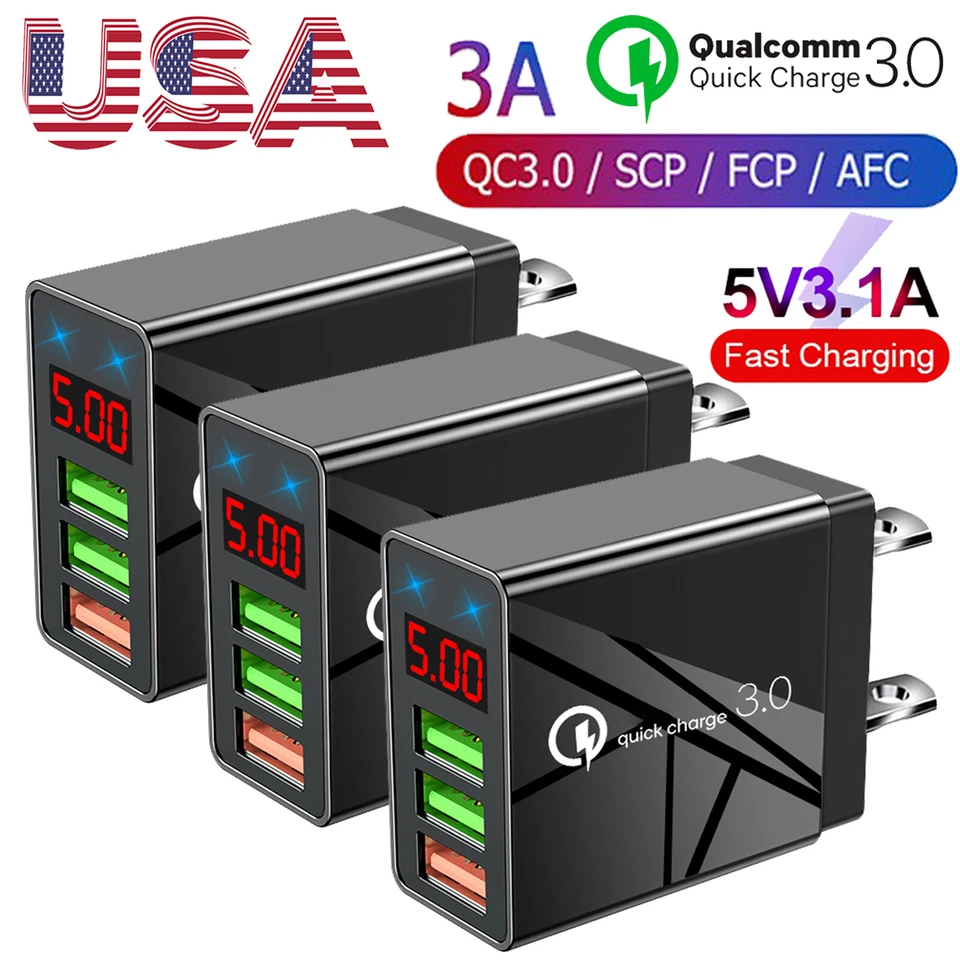 3PACK 3 Port Fast Quick QC 3.0 USB Hub Wall Charger Power Charge Adapter US Plug