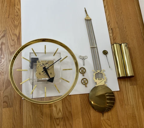 Howard Miller 1970s Lucite and Brass Wall Clock by George Nelson AS IS Parts Cover
