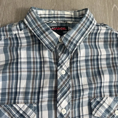 Tony Hawk Men’s Shirt Long Sleeve Plaid Button Down Size LG Gray, Blue & White - Image 1 of 4