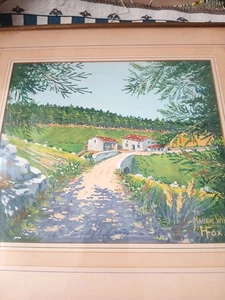 Vintage gerahmtes Landschaftsgemälde von H. Fox 1928 signiert Kunst Landhaus Bauernhaus - Bild 1 von 12