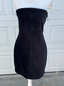 Damen Naked Wardrobe Samt Struktur Trägerlos Röhre Minikleid Schwarz L - Bild 1 von 4