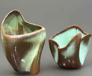 Set of 2 Vintage Frankoma Free Form Prairie Green Vases F29 and #6 - Picture 1 of 13