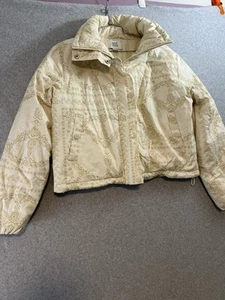 BDG Urban Outfitters puffer jacket womens XS Ivory paisley print zip linen - Picture 1 of 8