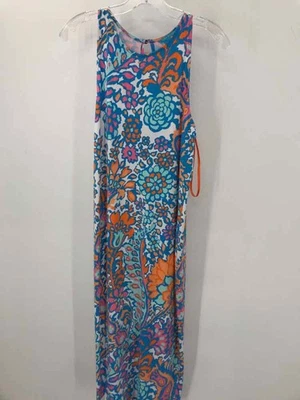 Pre-Owned Tori Richards Blue Size Small Printed Shift Midi Sleeveless Dress - Image 1 of 3