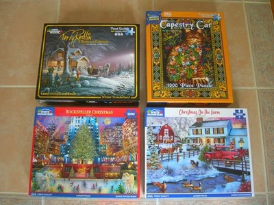 4 WHITE MOUNTAIN Christmas Holiday Puzzles lot 1000 pieces all Complete - Image 1 of 4