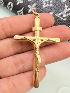 Massiver 18k YG INRI großes Kreuz Jesus / Kruzifix Anhänger - 3,2g / 6cm x 3,4cm Herren - Bild 1 von 11