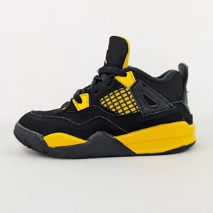 Nike Air Jordan 4 Retro TD Thunder Toddler Size 10C Shoe Black Yellow BQ7670-017 - Picture 1 of 13