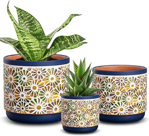 3 pcs Ceramic Plant Pot Planter Flower Pots Indoor Outdoor 5.7/4.7/3.5/inch - Picture 1 of 6