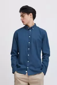 Casual Friday Anton Long Sleeved Shirt Size 2XL Chambray Dark Blue RRP £50 - Picture 1 of 10