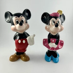Mickey Mouse Minnie Mouse Statues Japan Set Of 2 Ceramic VTG Walt Disney Prod - Picture 1 of 14
