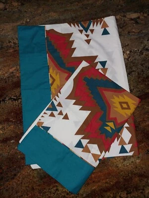 2 Southwestern Polycotton Geometric Pillowcases Made in Canada 21x31" - Image 1 of 4