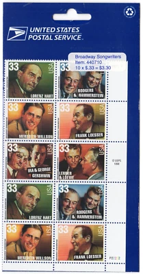 Scott #3350a Broadway Songwriters Title Block of 8 Stamps - Sealed - Image 1 of 3