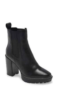 Tory Burch Carson Lug Sole High Heel Boots Women's 6 Black Round Toe Pull On - Picture 1 of 13