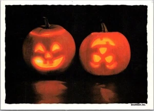Postal HALLOWEEN 4x6" "¡Feliz Día de la Calabaza!" Jack O'Lanterns década de 1990 sin usar - Imagen 1 de 2