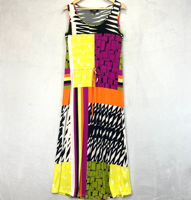 Twiggy London Colorblock Maxi Dress Medium Drawstring Sleeveless Slinky Long - Image 1 of 4