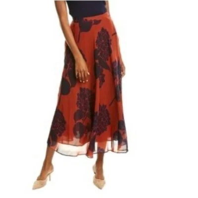 NUEVO CON ETIQUETAS Nueva Falda Lafayette 148 Mujer Talla 12 Estampado Floral Midi Chifón Foto 1 de 4