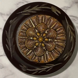 Vintage Brown Carved Bakelite Metal Flower Center Coat Button Metal Shank 124-75 - Picture 1 of 7