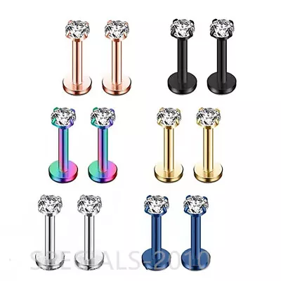 Pair Piercing Labret Monroe Lip CZ Tragus Cartilage Helix Upper Ear Ring Stud  - Image 1 of 4