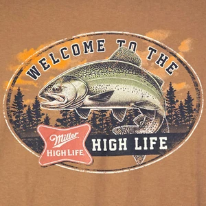 MILLER HIGH LIFE Shirt MENS LARGE BROWN BEER FISHING HUNTING CASUAL TROUT NWT - Picture 1 of 18